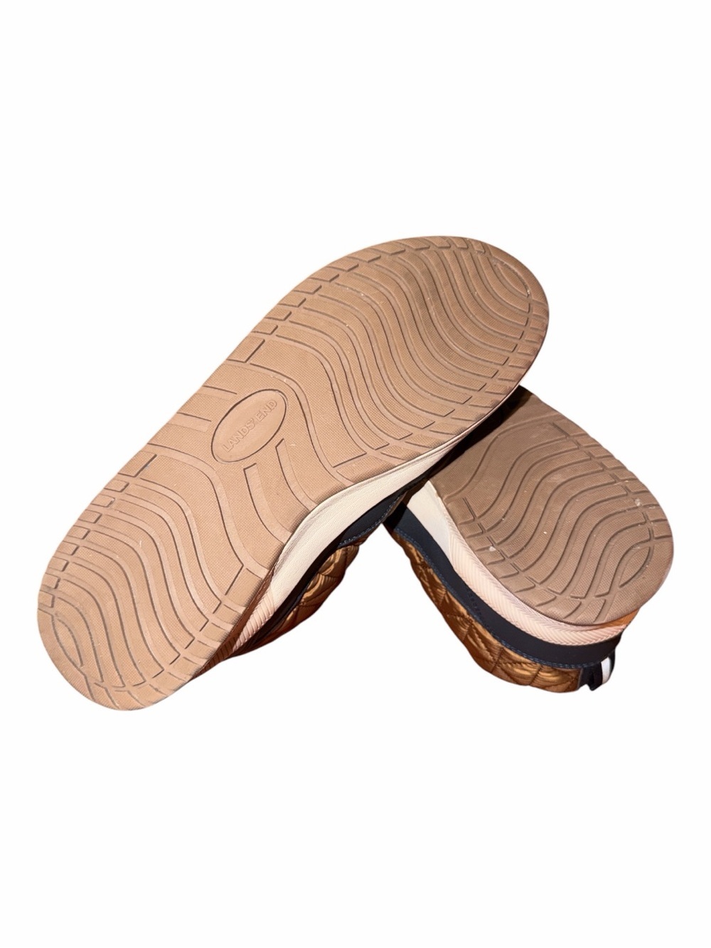 Lands' End Quilted Tan and Black Zip-Front Women's Winter Rain Boots - Picture 5 of 6